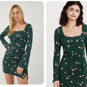Free People Cecilia Mini Dress Emerald Jewel Combo S